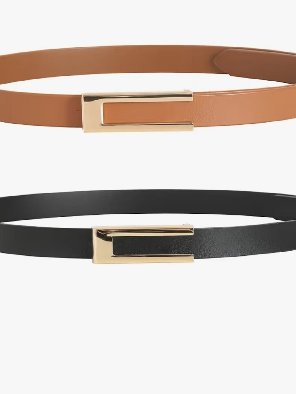 Yooai Leather Belts NEW -2 Belts (1 Black/1 Brown) -Skinny -Gold C Shape Buckle